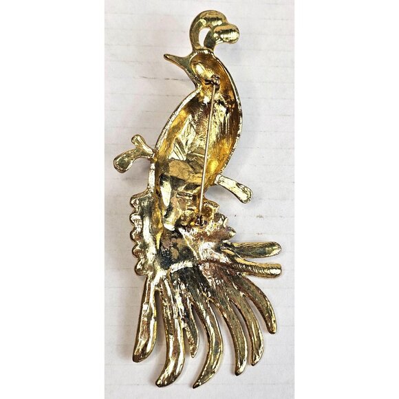 Vintage Womens Bird of Paradise Peacock Enamel Rhinestone Brooch Pin - Picture 4 of 6